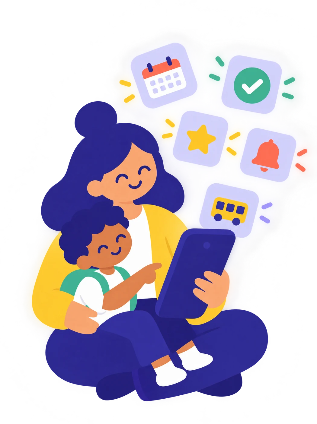 Parent and child looking at the Heilioo app together